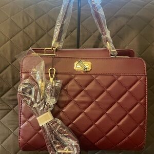 Badgley Mischka Quilted Burgundy Shoulder Bag